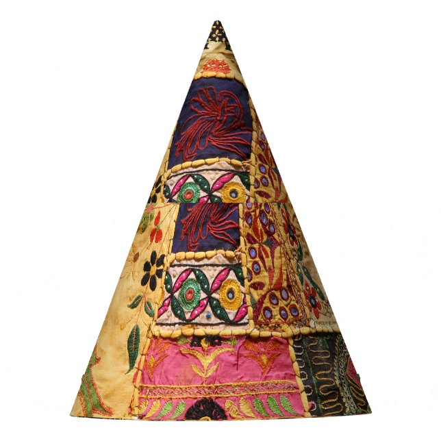 Chapeaux De Fètes Patchwork indien : Tissu du marché de Hampi. (Devant)