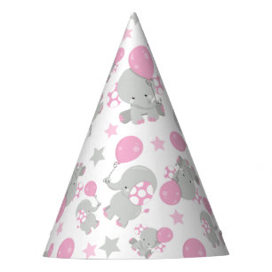 Chapeaux De Fètes Pattern of Elephants, Cute Elephants - Pink Gray