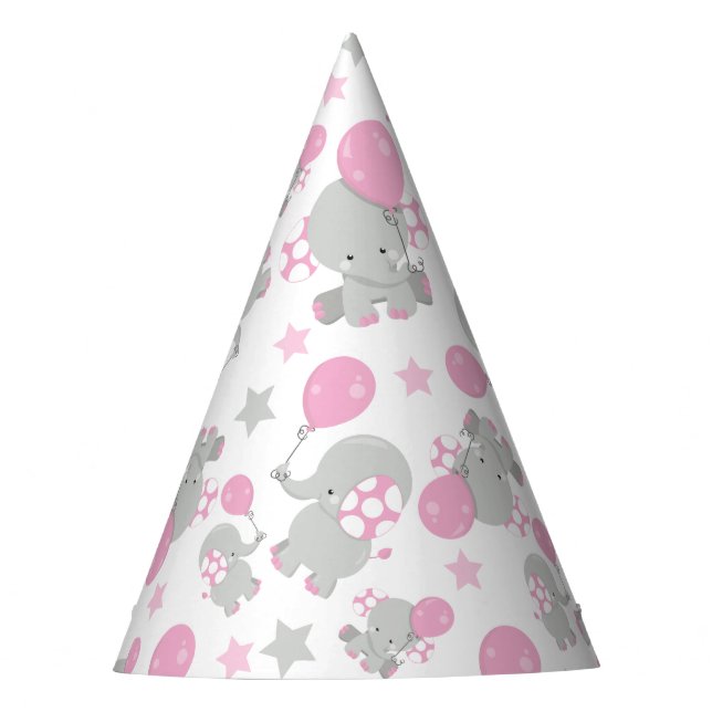 Chapeaux De Fètes Pattern of Elephants, Cute Elephants - Pink Gray (Devant)