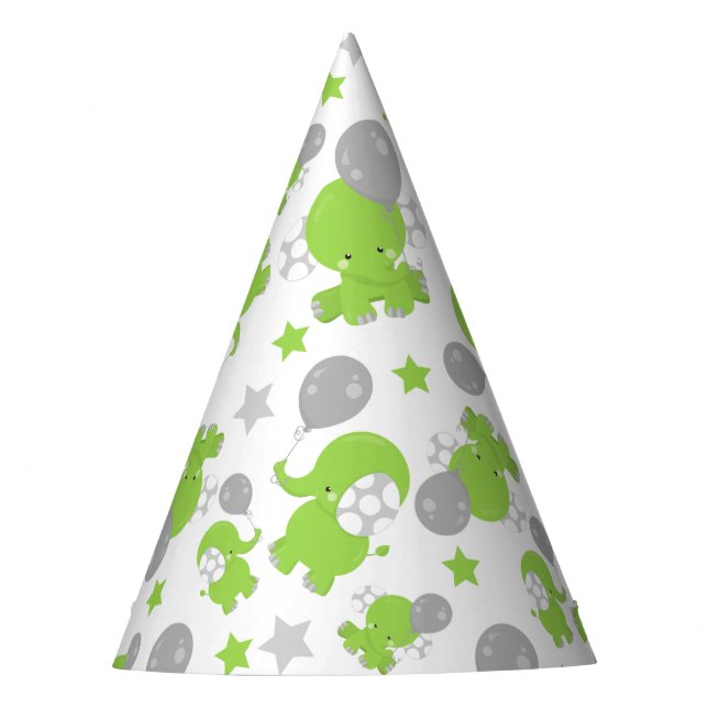 Chapeaux De Fètes Pattern of Green Elephants, Cute Elephants, stars (Devant)