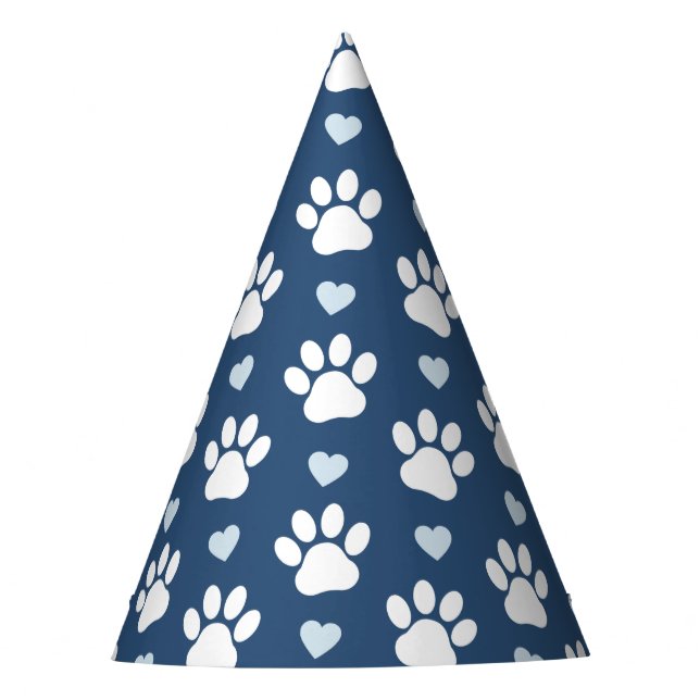Chapeaux De Fètes Pattern of paws, Dog paws, White paws, Blue Hearts (Devant)