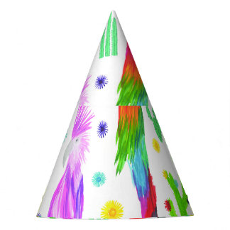 Chapeaux De Fètes Perroquets colorés, motif dessiné à la main.