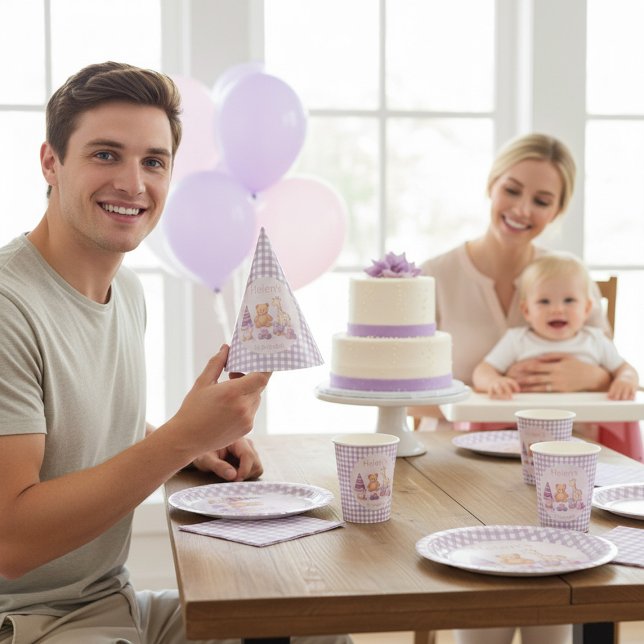 Chapeaux De Fètes Personalized Lavender Gingham 1st Birthday Paper (Créateur téléchargé)