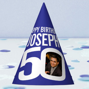 Chapeaux De Fètes photo d'anniversaire 50 ans personnalisé blanc ble