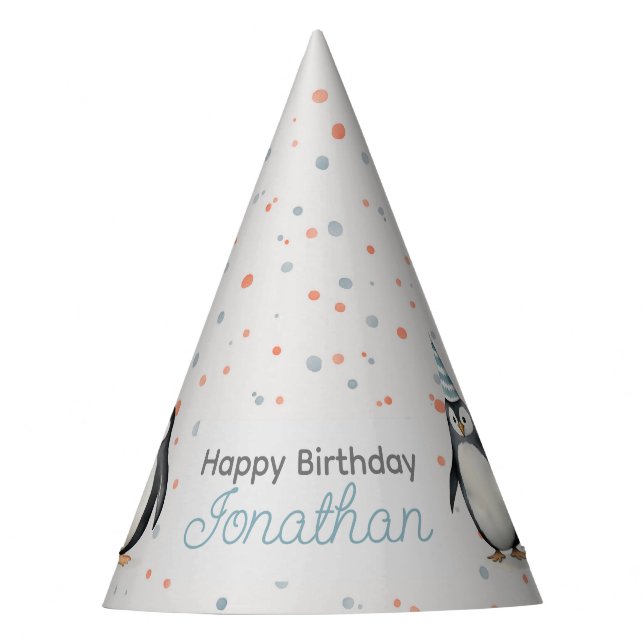Chapeaux De Fètes Pingouins de fête, aquarelle, anniversaire d'enfan (Devant)