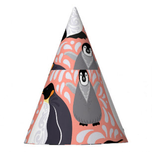 Chapeaux De Fètes Pingouins empereurs, petits, motif décoratif rose.