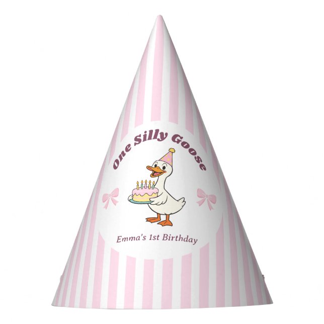 Chapeaux De Fètes Pink Bow One Silly Goose Girl 1st Birthday Party (Devant)