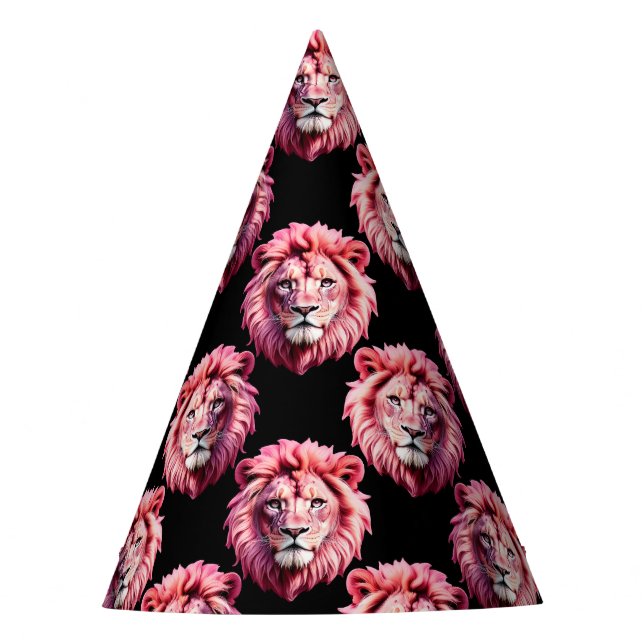 Chapeaux De Fètes Pink Lion Head Animal Pattern Design - Black  (Devant)