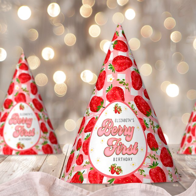 Chapeaux De Fètes PInk White Red Strawberry 1er Anniversaire Berry F (Créateur téléchargé)