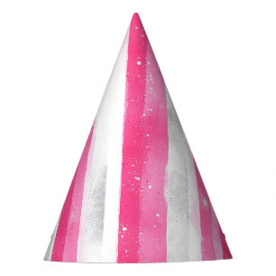 Chapeaux De Fètes Pink White Silver Stripes Anniversaire