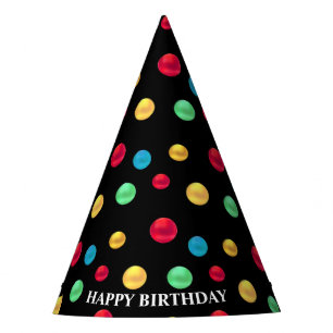 Chapeaux De Fètes Pois multicolores à l'anniversaire en noir