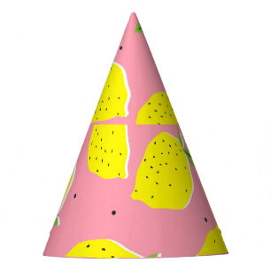 Chapeaux De Fètes Polka rose citron chaotique : Motif d'agrumes