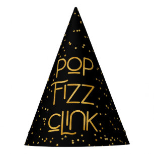 Chapeaux De Fètes Pop Fizz Clink Élégante Typographie Confetti