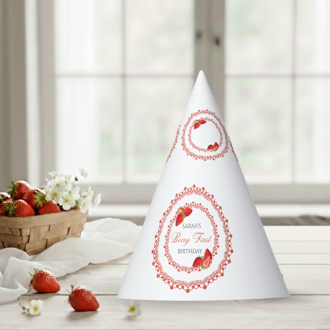 Chapeaux De Fètes Premier Anniversaire Red Lace Berry  (Red Lace Berry First Birthday Party Hat)