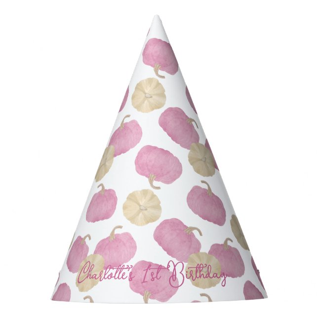 Chapeaux De Fètes Premier Citrouille rose Casquettes d'anniversaire (Devant)