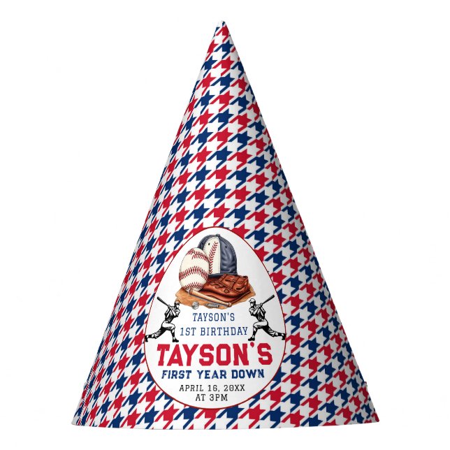 Chapeaux De Fètes Première année de baseball bas 1ère fête d'anniver (Devant)