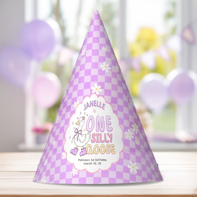 Chapeaux De Fètes Purple One Silly Goose-Retro Girl First Birthday (Purple One Silly Goose-Retro Girl First Birthday Party Hat. Spring Silly Goose Themed 1st Birthday.)