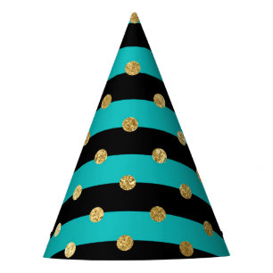 Chapeaux De Fètes Rayures de turquoise avec la fête d'anniversaire
