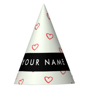Chapeaux De Fètes Red Hearts Motif, Amour, Votre Nom, Personnaliser