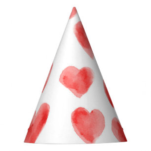 Chapeaux De Fètes Red Watercolor Hearts Motif Saint-Valentin