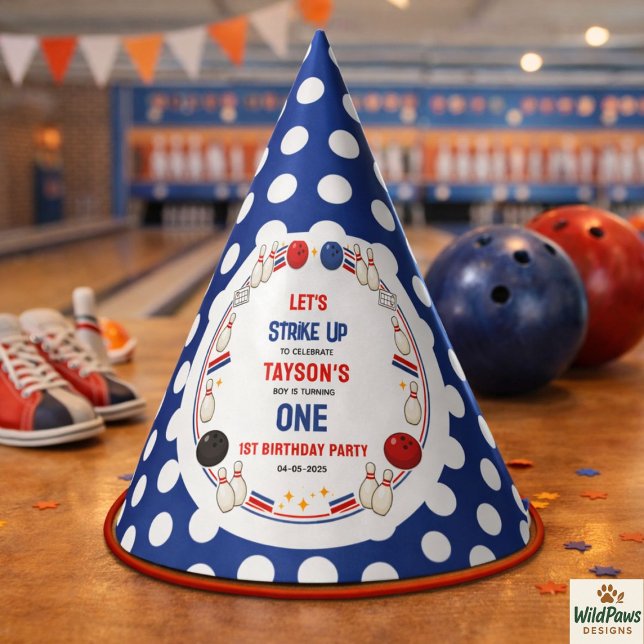 Chapeaux De Fètes Retro Bowling 1st Birthday Party – Fun Kids  (Retro Bowling 1st Birthday Party – Fun Kids Hat
)