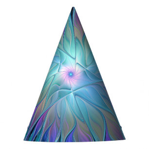 Chapeaux De Fètes Rêve de Fleur Violette Bleue Art Fractal Abstrait