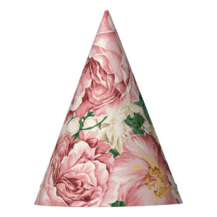 Chapeaux De Fètes Roses de jardin vintage et Hydrangeas motif floral