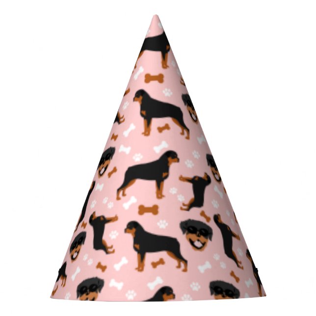 Chapeaux De Fètes Rottweiler Rottie Pink Girl Motif Pawprint (Devant)