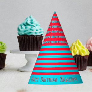 Chapeaux De Fètes Rouge, Turquoise rayures Casquette de fête d'anniv