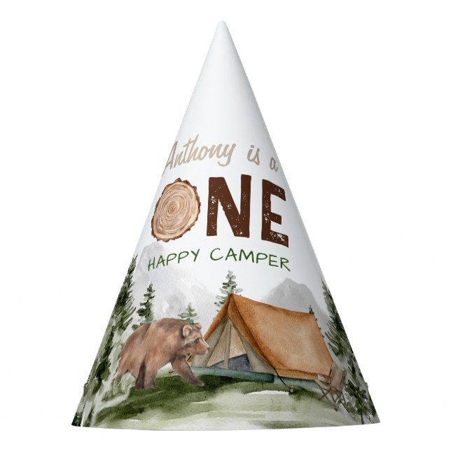 Chapeaux De Fètes Rustic One Happy Camper Forest Bear 1er anniversai (Devant)