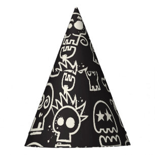 Chapeaux De Fètes Sketchchy noir crâne papier peint sans couleur
