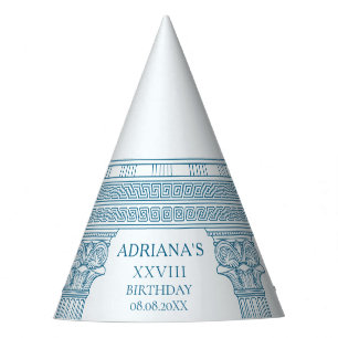 Chapeaux De Fètes Soirée en toge avec motif de méandre bleu et colon