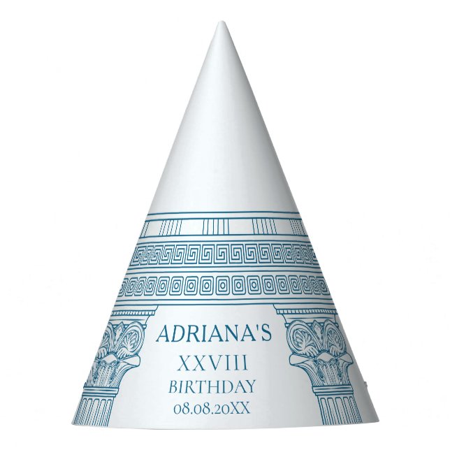 Chapeaux De Fètes Soirée toge avec motif de méandre bleu et colonnes (Devant)