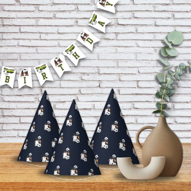 Chapeaux De Fètes Sport de football Jeu Anniversaire (Green Navy Blue Soccer Birthday Party Hats Kids)