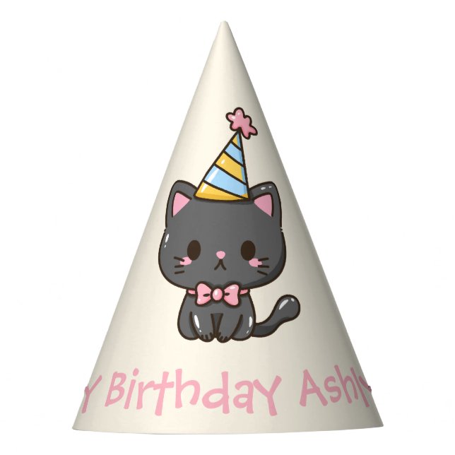 Chapeaux De Fètes Sweet Kawaii Chat noir fête d'anniversaire (Devant)