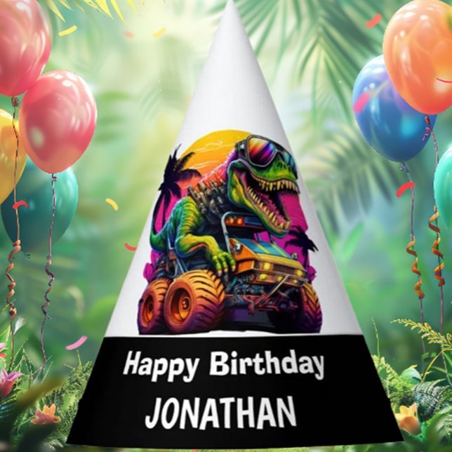 Chapeaux De Fètes T Rex Monster Truck Joyeux Anniversaire (Perfect for roaring fun, vibrant colors, and unforgettable memories.)