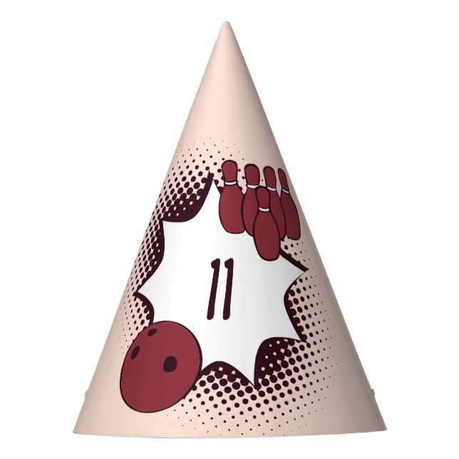 Chapeaux De Fètes Thème Bowling 11e Anniversaire Rouge  (Devant)