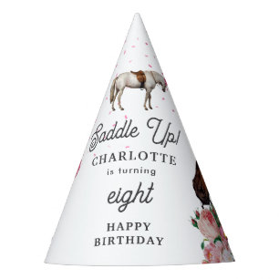 Chapeaux De Fètes Thème d'anniversaire Cheval Fleur Rose Cowgirl Fil