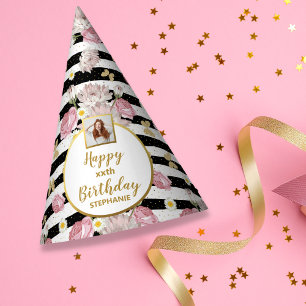 Chapeaux De Fètes Thème Floral Papillon d'or Joyeux Anniversaire Pho