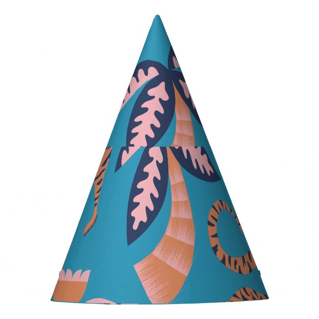 Chapeaux De Fètes Tigre rétro, palmier, motif de fleurs (Devant)