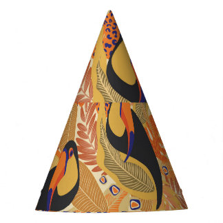 Chapeaux De Fètes Toucans sur branches, motif tropical sans soudure.