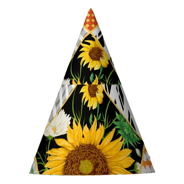 Chapeaux De Fètes Tournesol Chamomile, Patchwork Aquarelle. (Devant)