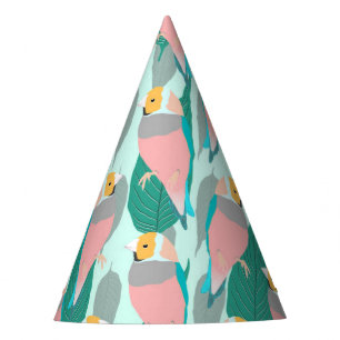 Chapeaux De Fètes Trendy Pink Rainbow Finch Bird & Green Foliage