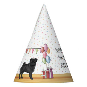 Chapeaux De Fètes Tricolore de chien Carlin noir Pastels Joyeux Anni