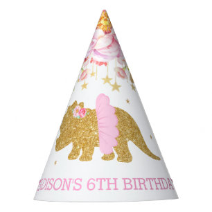 Chapeaux De Fètes Tutu Triceratop Dinosaur Anniversaire d'or rose fl