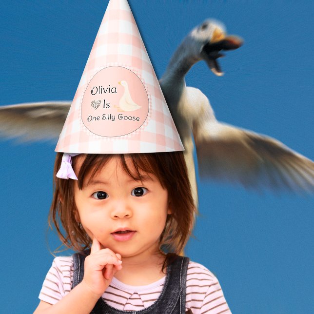 Chapeaux De Fètes Une fille d'oie sotte premier anniversaire Casquet (One Silly Goose Girl First Birthday Pink Party Hat)