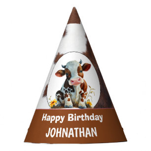 Chapeaux De Fètes Vache Joyeux anniversaire Brown et blanc