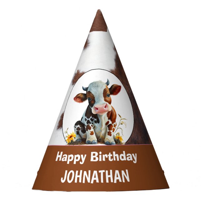Chapeaux De Fètes Vache Joyeux anniversaire Brown et blanc (Devant)
