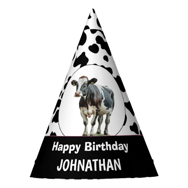 Chapeaux De Fètes Vache Joyeux anniversaire noir et blanc (Devant)