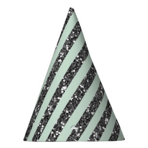 Chapeaux De Fètes Vert Menthe et Bandes de Paillettes Argentées Fête